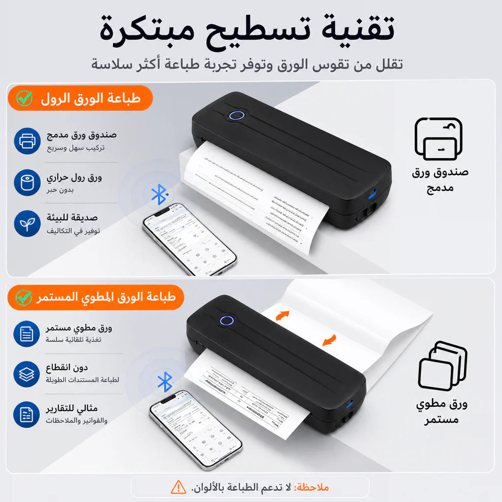 طابعة VEVOR الحرارية المحمولة - بطارية 2600 مللي أمبير، دقة 300 نقطة في البوصة، طابعة بلوتوث محمولة بدون حبر لورق حراري A4 وA5 و8.5 × 11 بوصة، متوافقة مع أنظمة iOS وAndroid وأجهزة الكمبيوتر المحمولة، للاستخدام في السفر والمكتب والمنزل